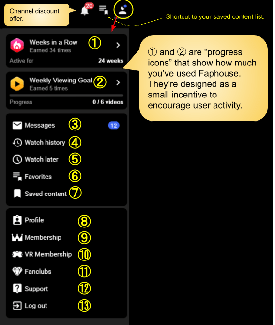 Screenshot image for explaining the account menu in the Faphouse introduction article
