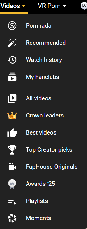 Screenshot of the video menu of Faphouse