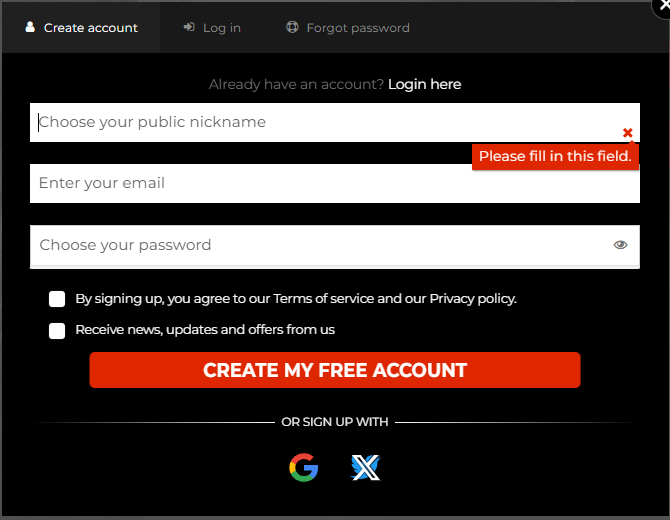 xvideos-red account creation popup