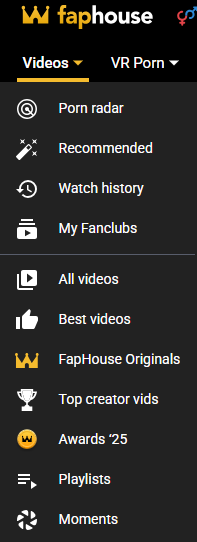 Screenshot of the video menu of Faphouse