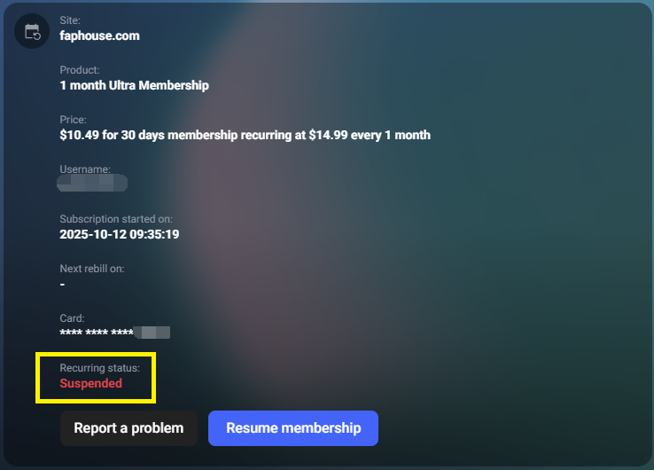 Crownbillでのキャンセル完了状態のスクリーンショット