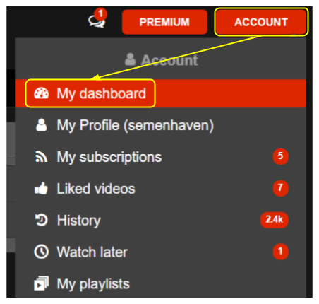 XVIDEOS RED account dashboard screenshot after logging in.