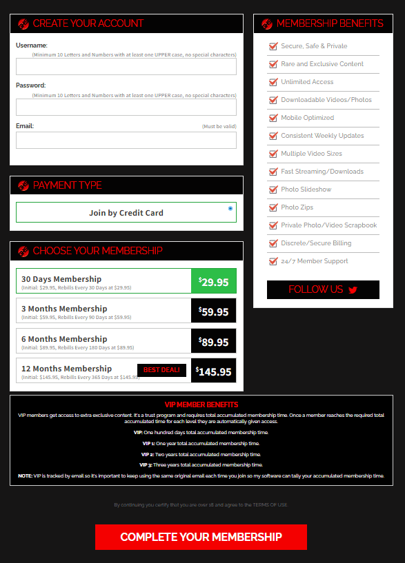 Gloryhole Swallow sign-up screen